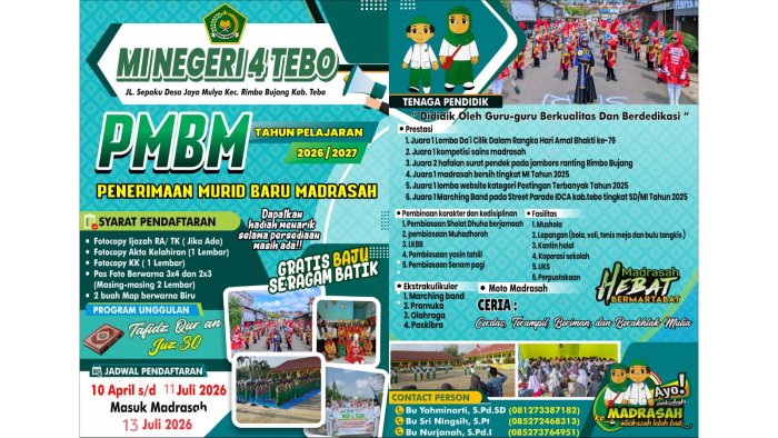 Formulir PMBM MIN 4 Tebo Siap Didistribusikan, Pendaftaran Online juga Dibuka
