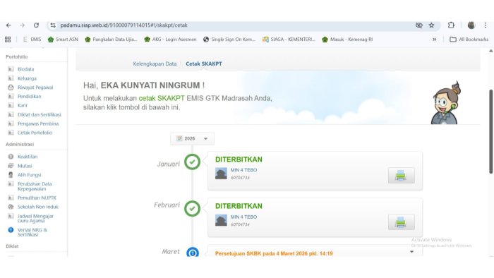 Hasil Verifikasi EMIS-GTK: SKAKPT Januari-Februari Guru MIN 4 Tebo Telah Terbit Hasil Verifikasi EMIS-GTK: SKAKPT Januari-Februari Guru MIN 4 Tebo Telah Terbit