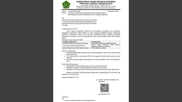 MIN 4 Tebo Implementasikan Perubahan Prosedur BAP EMIS Semester Ganjil 2025/2026