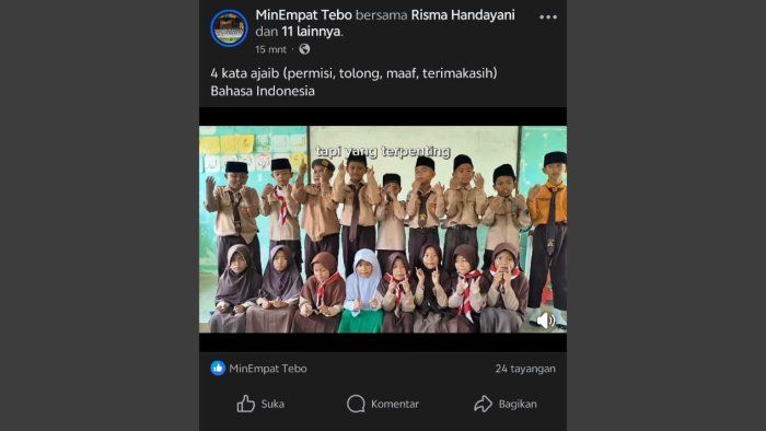 Kelas 3B MIN 4 Tebo Kampanyekan Empat Kata Ajaib Lewat Video Edukatif Kelas 3B MIN 4 Tebo Kampanyekan Empat Kata Ajaib Lewat Video Edukatif