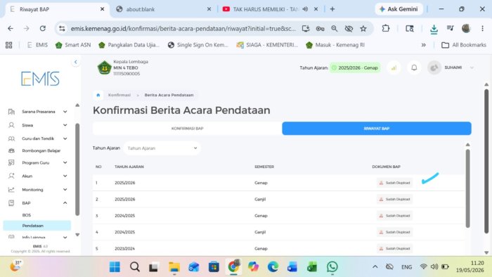 BAP EMIS 4.0 Semester 2 MIN 4 Tebo Selesai, Validasi Data Berjalan Lancar
