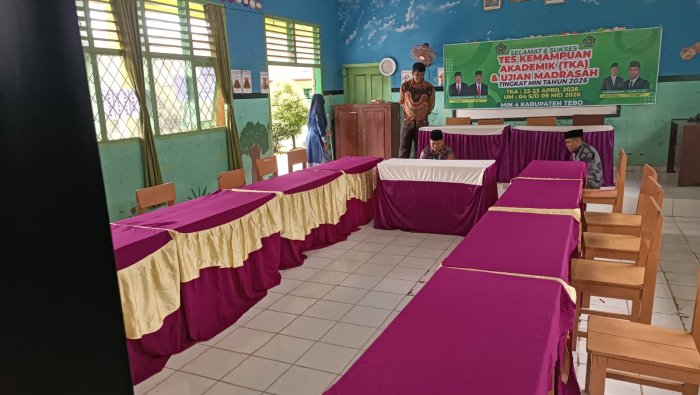 Ruang TKA MIN 4 Tebo Siap Digunakan: Meja, Kursi, dan Instalasi Perangkat Tersusun Rapi