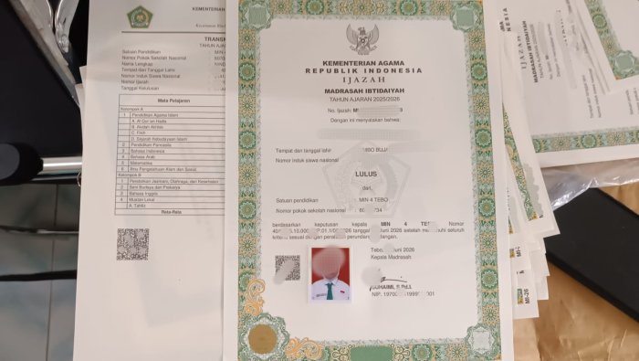 PENGUMUMAN: Pelayanan Cap Tiga Jari Ijazah Alumni MIN 4 Tebo TP 2025/2026 Dibuka Sepekan ke Depan