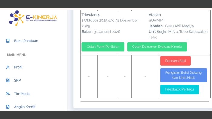 Koordinator E-Kinerja MIN 4 Tebo Susun Panduan Rencana Aksi dan Bukti Dukung Triwulan IV 2025