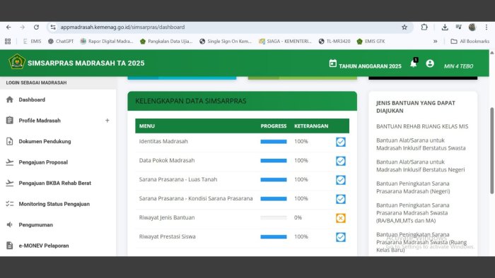 Operator MIN 4 Tebo Tuntaskan Update Data SIMSARPRAS Kemenag