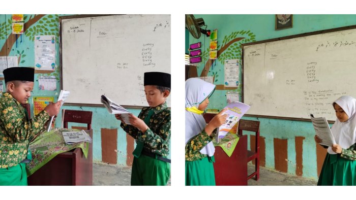 Murid Kelas 3A MIN 4 Tebo Praktik Dialog Pengenalan Keluarga dalam Bahasa Inggris